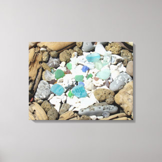 Kust Zeeschelpen Drijfhout Fossielen Zee Glas Canvas Afdruk