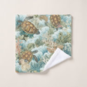 Kust Zeeschildpad & Koraalrif Zomer  Bad Handdoek (Wasdoekje)