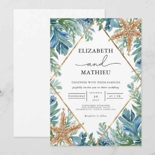 Kust Zeester Bloemen Bruiloft Kaart (Voorkant / Achterkant)