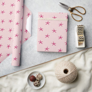 Kust Zeester & Streep Mediterraan Roze Cadeaupapier