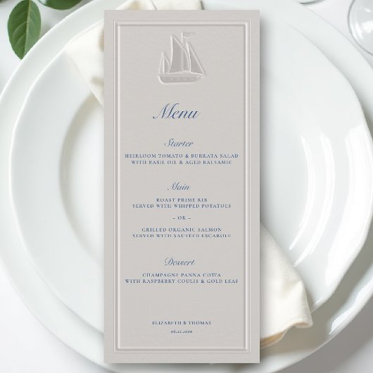 Kust Zeilboot Elegante Formele Trouwdag Menu