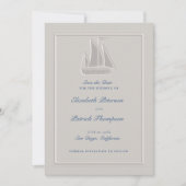 Kust zeilboot ivoor formele bruiloft save the date (Voorkant)