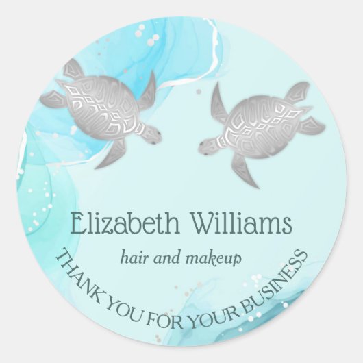 Kust Zilveren Blauwe Schildpadden Ronde Sticker (Voorkant)