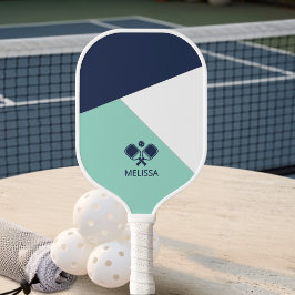 Kust Zomer Navy Mint Geometrische Naam  Pickleball Paddle