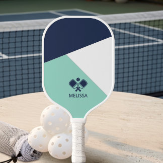 Kust Zomer Navy Mint Geometrische Naam Pickleball Paddle