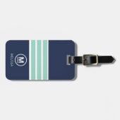 Kust Zomer Navy Mint Strepen Monogram Naam Bagagelabel (Voorkant horizontaal)