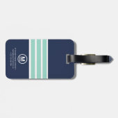 Kust Zomer Navy Mint Strepen Monogram Naam Bagagelabel (Achterkant horizontaal)