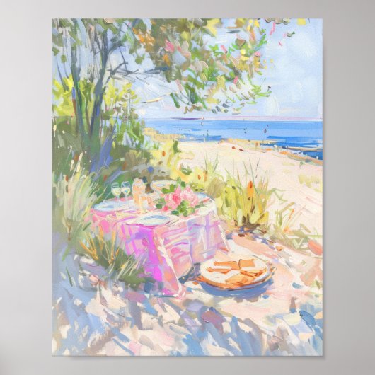 Kust Zomer Picnic Schilderij Print (Voorkant)