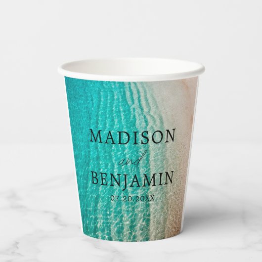 Kust Zomer Strand Bestemming Oceaan Bruiloft Papieren Bekers (Achterkant)