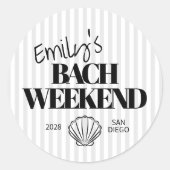 Kust Zwart Gestreepte Bach Weekend Schelp Ronde Sticker (Voorkant)