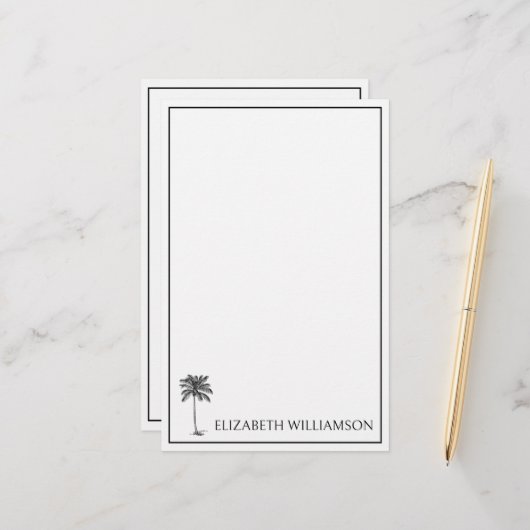 Kust Zwarte Palmetto Palmboom Persoonlijk Briefpapier (Voorkant / Achterkant in situ)