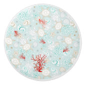 Kustachtige schildklier: mooie turkooizen rood kor keramische knop (Voorkant)