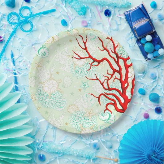 Kustachtige schildklier: mooie turkooizen rood kor papieren bordje (Feest)