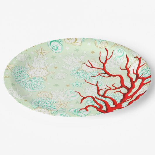 Kustachtige schildklier: mooie turkooizen rood kor papieren bordje (Gekanteld)