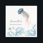 Kustale Waterverf Jelly Fish Specialized Napkins Servet<br><div class="desc">Verhoog uw kustbijeenkomsten met onze prachtige waterverf servetten, versierd met uitgebreide replica's van originele waterverf kunstwerken met kwallen, zeesterren en zeeen koraal in boeiende tinten van blauw en sinaasappel. Pas deze prachtige servetten aan met uw persoonlijke tinten, waardoor ze een vlekkeloze aanvulling zijn op zomerhuisfeesten of vrijgezellenfeesten met een 'Let's...</div>