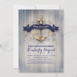 Kustanker Nautical Gold Anchor Baby shower Kaart