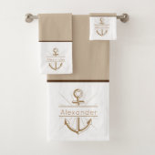 Kustanker Tan Beige Nautical Bath Towel set Bad Handdoek (Insitu)