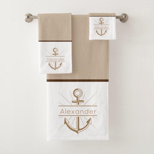 Kustanker Tan Beige Nautical Bath Towel set Bad Handdoek (Insitu)