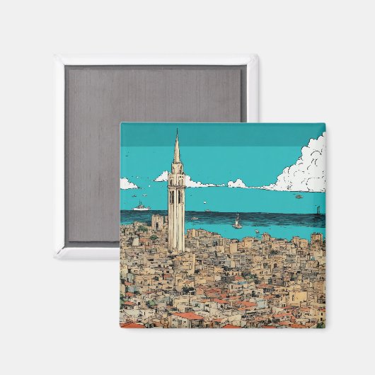 Kustantenne Tel Aviv stadsgezicht, Israël magneet (Voorkant / Achterkant)