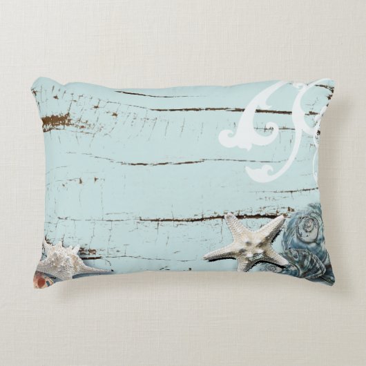Kustaqua blauw strand hout zeesterren schelp accent kussen (Voorkant)