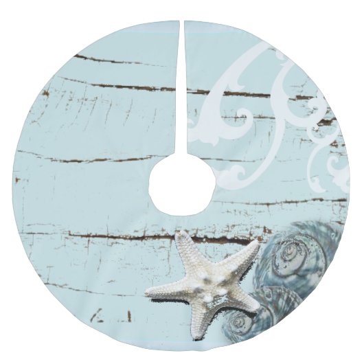 Kustaqua blauw strand hout zeesterren schelp kerstboom rok (Voorkant)
