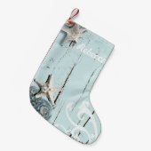 Kustaqua blauw strand hout zeesterren schelp kleine kerstsok (Voorkant (Hangend))