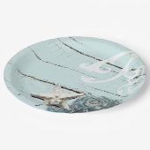 Kustaqua blauw strand hout zeesterren schelp papieren bordje (Gekanteld)