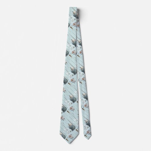 Kustaqua blauw strand hout zeesterren schelp stropdas (Voorkant)