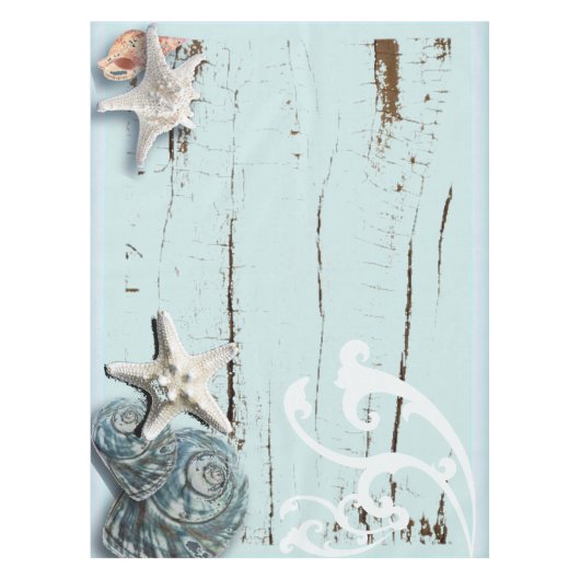 Kustaqua blauw strand hout zeesterren schelp tafelkleed (Voorkant)