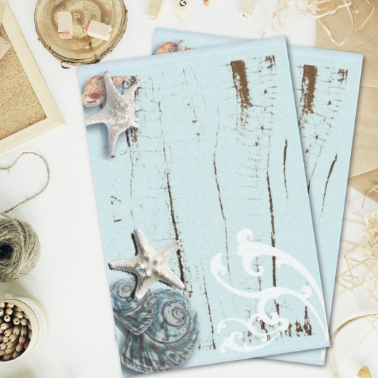 Kustaqua blauw strand hout zeesterren schelp tissuepapier