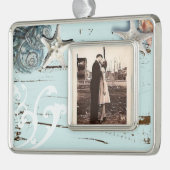 Kustaqua blauw strand hout zeesterren schelp verzilverd omlijst ornament (Links)