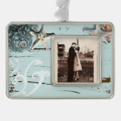 Kustaqua blauw strand hout zeesterren schelp verzilverd omlijst ornament (Voorkant)