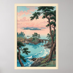 Kustbaai Muurkunst - Dennenbomen, Brug, Rustig Poster