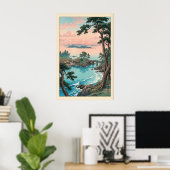 Kustbaai Muurkunst - Dennenbomen, Brug, Rustig Poster (Thuiskantoor)
