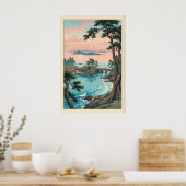Kustbaai Muurkunst - Dennenbomen, Brug, Rustig Poster (Keuken)