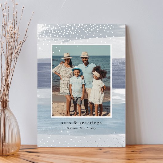 Kustband | Kerstmis met verticale foto Folie Feestdagenkaart