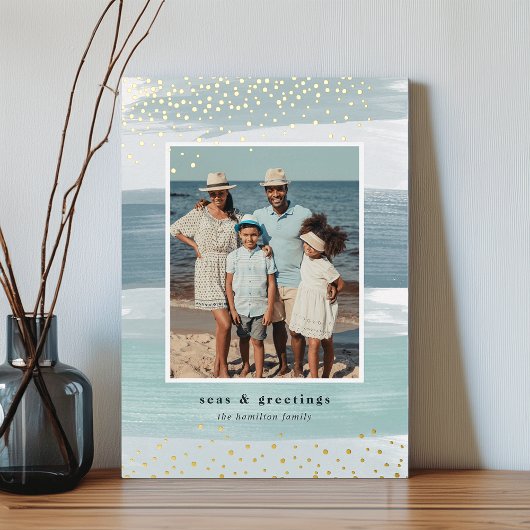 Kustband | Kerstmis met verticale foto Folie Feestdagenkaart