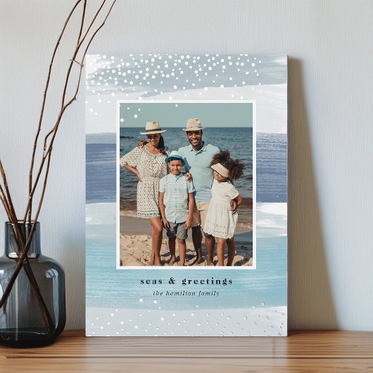 Kustband | Kerstmis met verticale foto Folie Feestdagenkaart