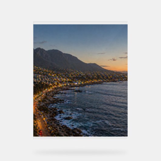 Kustberg Zonsondergang Stadslichten Canvasprint – Acryl Bord (Voorkant)