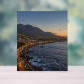 Kustberg Zonsondergang Stadslichten Canvasprint – Acryl Bord (Neutraal)