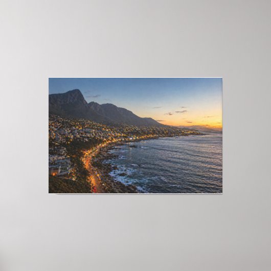 Kustberg Zonsondergang Stadslichten Canvasprint – Canvas Afdruk (Voorkant)