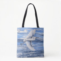 Kustbesneeuwde zilverreiger blauwe canvas tas