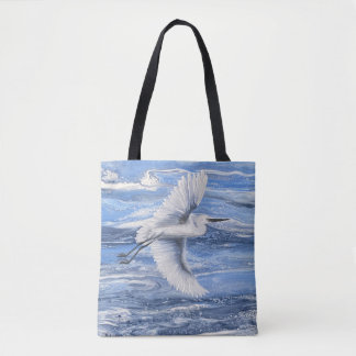 Kustbesneeuwde zilverreiger blauwe canvas tas