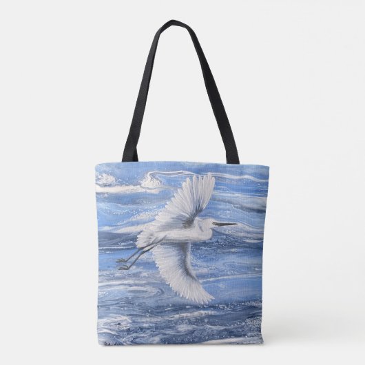Kustbesneeuwde zilverreiger blauwe canvas tas (Achterkant)