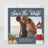 Kustbestemming Weduwfoto Blauw Save The Date (Voorkant)