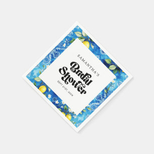 Kustblauw Aquarel Citroen Citrus Bruiloft Feestje Servet