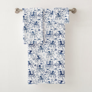 Kustblauw Aquarel Onderwater Octopuspatroon Bad Handdoek