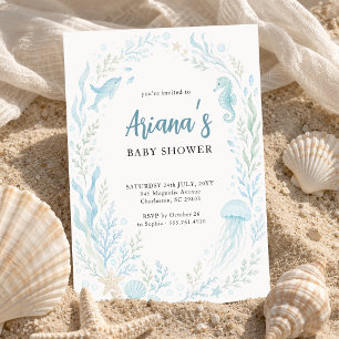 Kustblauw Aquarel Zee Baby Shower Kaart