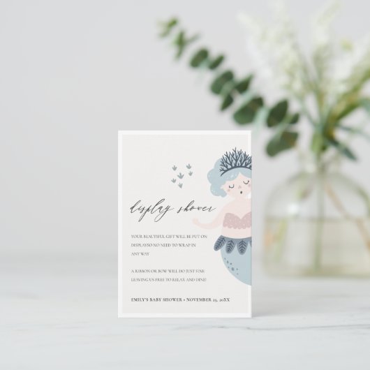KUSTBLAUW BLAUW, KLEINE MERMAID, BABY SHOWER INFORMATIEKAARTJE (Staand voorkant)