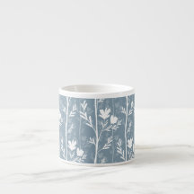 Kustblauw botanisch rustig bloemmotief silhouet